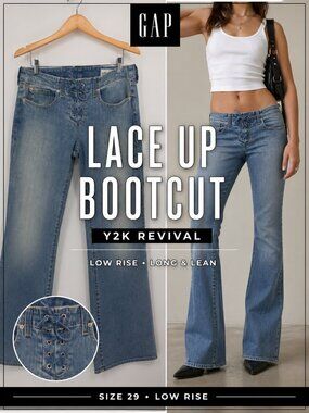 NWOT GAP Long & Lean Low Rise Lace Up Bootcut Jeans Light Wash 29/8 Y2K